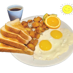 2 OEUFS, PATATES, FRUIT, TOAST ET CAFÉ